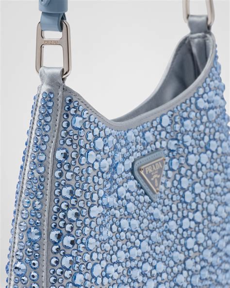 Light Blue Prada Cleo Satin Bag With Crystals 